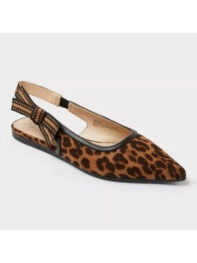 A New Day, Women's London Slingback Flats Brown Leopard Print